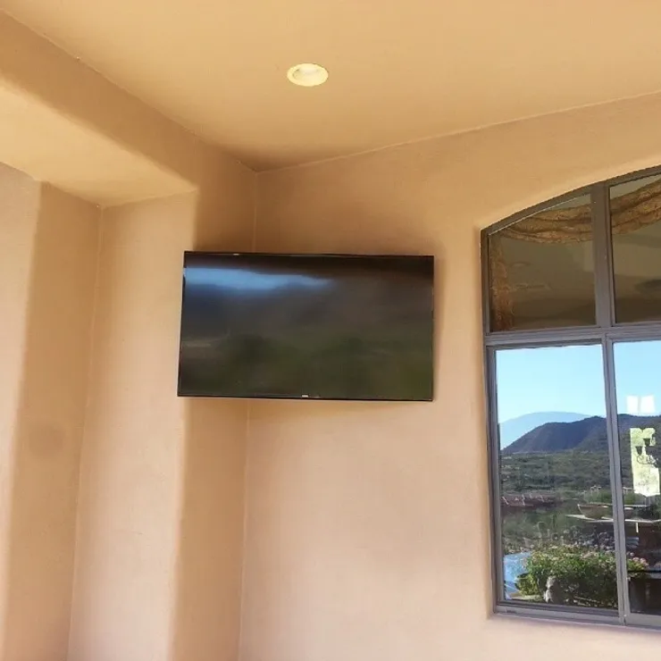 Patio-mounted flat panel TV install