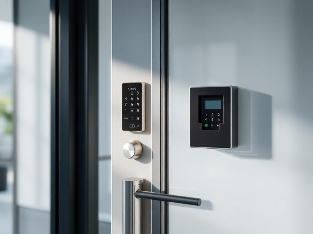 Card reader and keypad installed on a glass office door in Phoenix