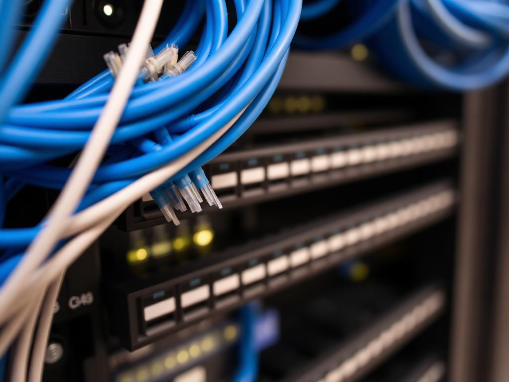 Organized Cat6 structured cabling in a server rack